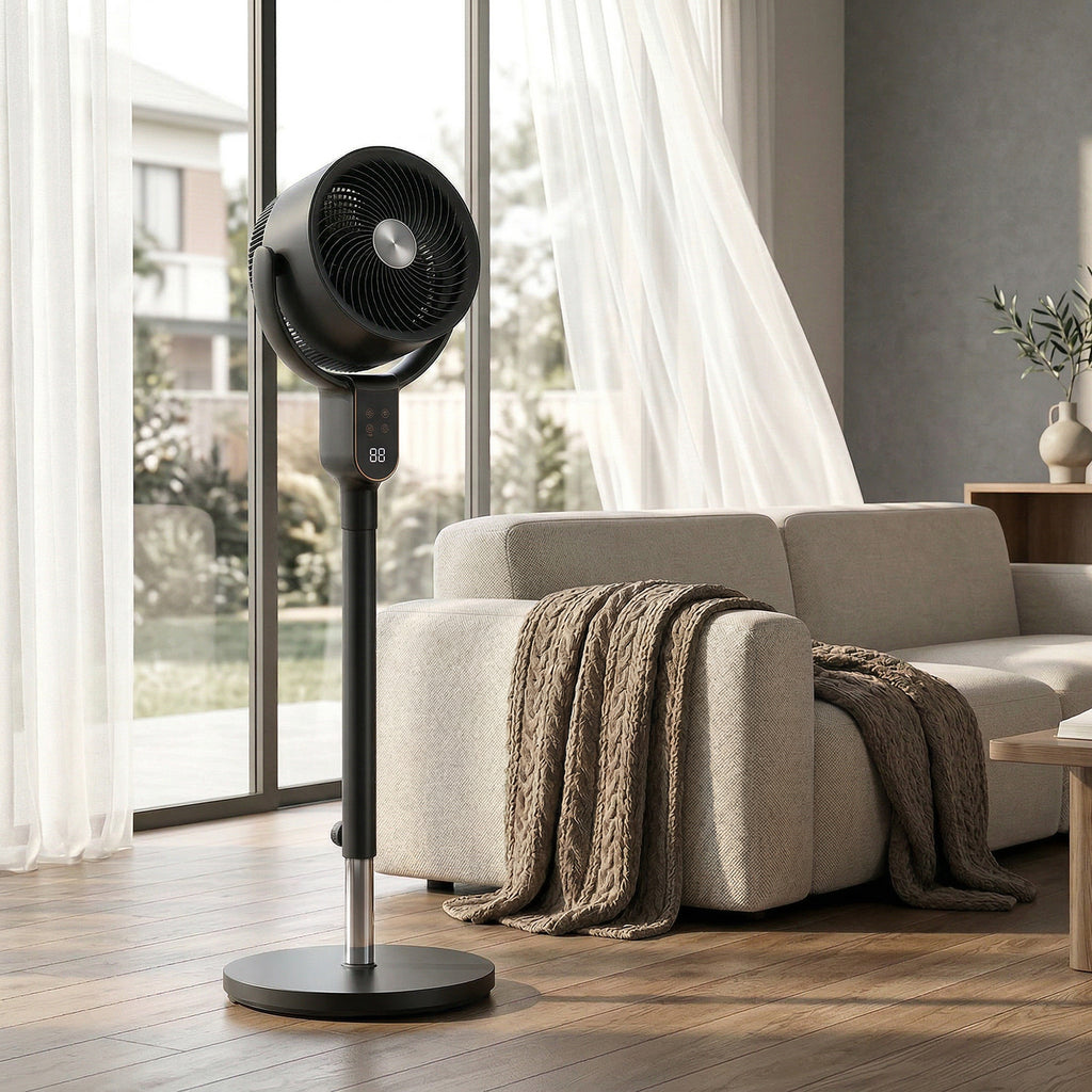 20 dB Silent Standing Fan for Bedroom, 42" Pedestal Fan with Remote, 90° Oscillating, 8 Speeds, Remote Control, Black