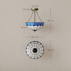 Tiffany Style Ceiling Light, Vintage Chandelier with 3 E27 Sockets, Semi Flush Mount for Living Room, Bulbs Not Included