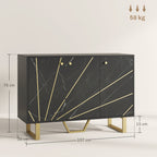 HOMCOM Sideboard Storage Cabinet, Modern Storage Cupboard with Adjustable Shelves and Metal Legs for Living Room, Kitchen, Dining Room, Entryway, Black Marble Tone