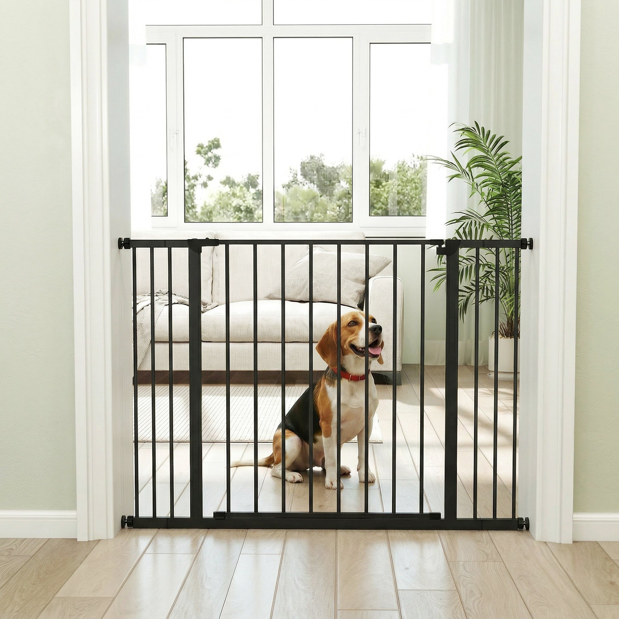 PawHut Dog Gate Pet Safety Gate Stair Barrier Pressure Mount Adjustable 76-82/86-97/101-107 cm, Black