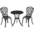 Outsunny 3 Piece Garden Bistro Set, Cast Aluminium Outdoor Furniture Set with Umbrella Hole for Balcony, Porch, Patio, Black