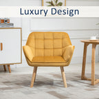 HOMCOM Accent Chair, Velvet Upholstered Vanity Tub Chair with Flared Armrests, Slanted Back, Solid Wood Legs, Comfy Padding Armchair, Home Bedroom Furniture Seating, Yellow