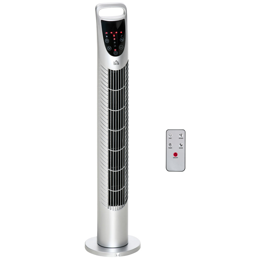 31 Inch Bladeless Oscillating Tower Fan with 70° Oscillation, Remote Control, 7.5H Timer, 3 Speed 3 Modes, Electric Floor Standing Cooling Fan for Home Bedroom Office, Silver