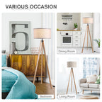 Floor Lamp with Elegant Wood Tripod, Free Standing E27 Bulb Lamp Versatile Use For Home Office - Beige