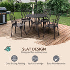 Outsunny 5 Pieces Garden Dining Set for 4, Cast Aluminium Outdoor Dining Set with 4 Armchairs and Round Dining Table with Parasol Hole, Garden Furniture Bistro Set, Brown