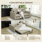 HOMCOM 2 Seater Sofa Bed with Hidden Storage, Pull Out Convertible Bed Settee, Modern Snow Flannel Loveseat Sofa Sleeper with 2 Cushions for Living Room, Guest Room, Light Brown