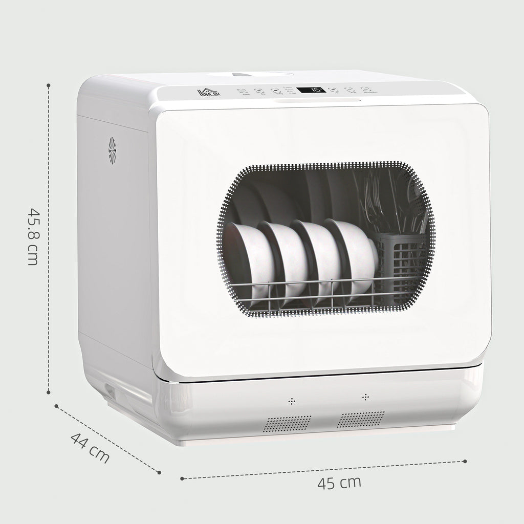 Table Top Dishwasher with Built-in 6L Water Tank, Mini Countertop Dishwasher with 6 Programs, 4 Place Settings, White