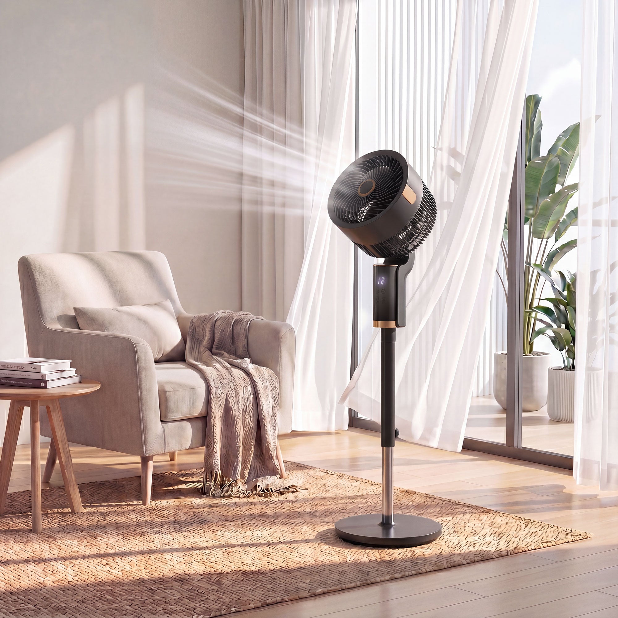 20 dB Silent Standing Fan for Bedroom, 44" Pedestal Fan with 90° Oscillating, 8 Speeds and LED Light, Black