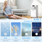 10000 BTU Air Conditioning Unit, 3-in-1 Portable Air Conditioner, Dehumidifier, Cooling Fan with Remote Control, Digital Display, 2 Speeds, 24H Timer, Window Venting Kit, 22m²