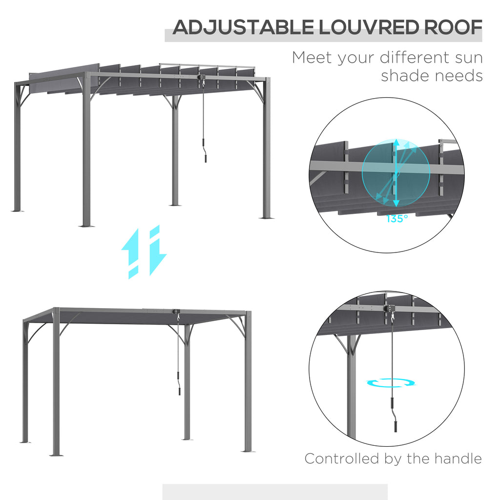 Outsunny 3 x 3(m) Outdoor Pergola with Retractable Roof, Aluminium Louvered Patio Gazebo Canopy, Grey