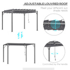 Outsunny 3 x 3(m) Outdoor Pergola with Retractable Roof, Aluminium Louvered Patio Gazebo Canopy, Grey