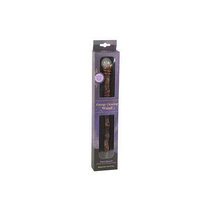 Energy Clearing Aura Quartz Crystal Wand with Pouch