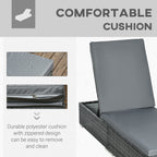 Outsunny PE Rattan Sun Lounger, Five-Position Adjustable Recliner Lounger Chair with Soft Padded Cushion for Patio, Mixed Grey