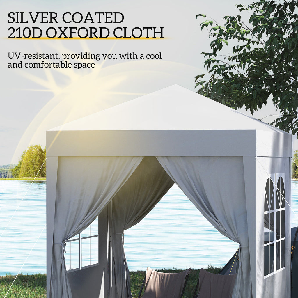 Outsunny 2 x 2 m Garden Pop Up Gazebo, Wedding Party Tent Marquee, Water Resistant Awning Canopy with Sidewalls, Windows, Carry Bag, White