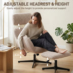 HOMCOM Swivel Armchair and Footstool Set, Height Adjustable Accent Chair with Adjustable Headrest, Rocking Function, Light Brown