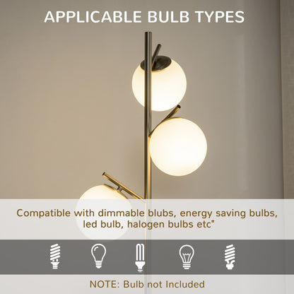 3-Light Tree Floor Lamps for Living Room, Modern Standing Lamp for Bedroom with Globe Lampshade, Steel Base, Bulb not Included, Silver Tone