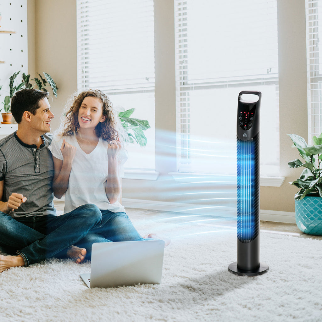 31 Inch Bladeless Oscillating Tower Fan with 70° Oscillation, Remote Control, 7.5H Timer, 3 Speed 3 Modes, Electric Floor Standing Cooling Fan for Home Bedroom Office, Black