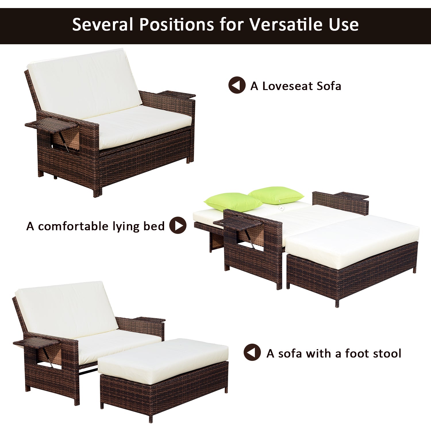 Outsunny Rattan Sun Lounger 2 Seater Day Bed with Cushions, Brown