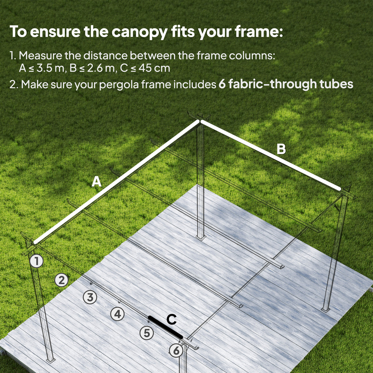 Outsunny Retractable Pergola Cover, 3.5 x 2.6 m Replacement Canopy Fabric for 4 x 3 m Frame, Roof Top Only, Dark Grey