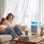 Air Cooler with Adjustable Head, Portable Air Conditioner with 3 Wind Speed, 2 Cool Mist, RGB Light, White