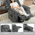 HOMCOM Recliner Armchair Lift Chair, Electric Recliner Chair with Vibration Massage and Heat, Wide Seat, USB Port, Grey