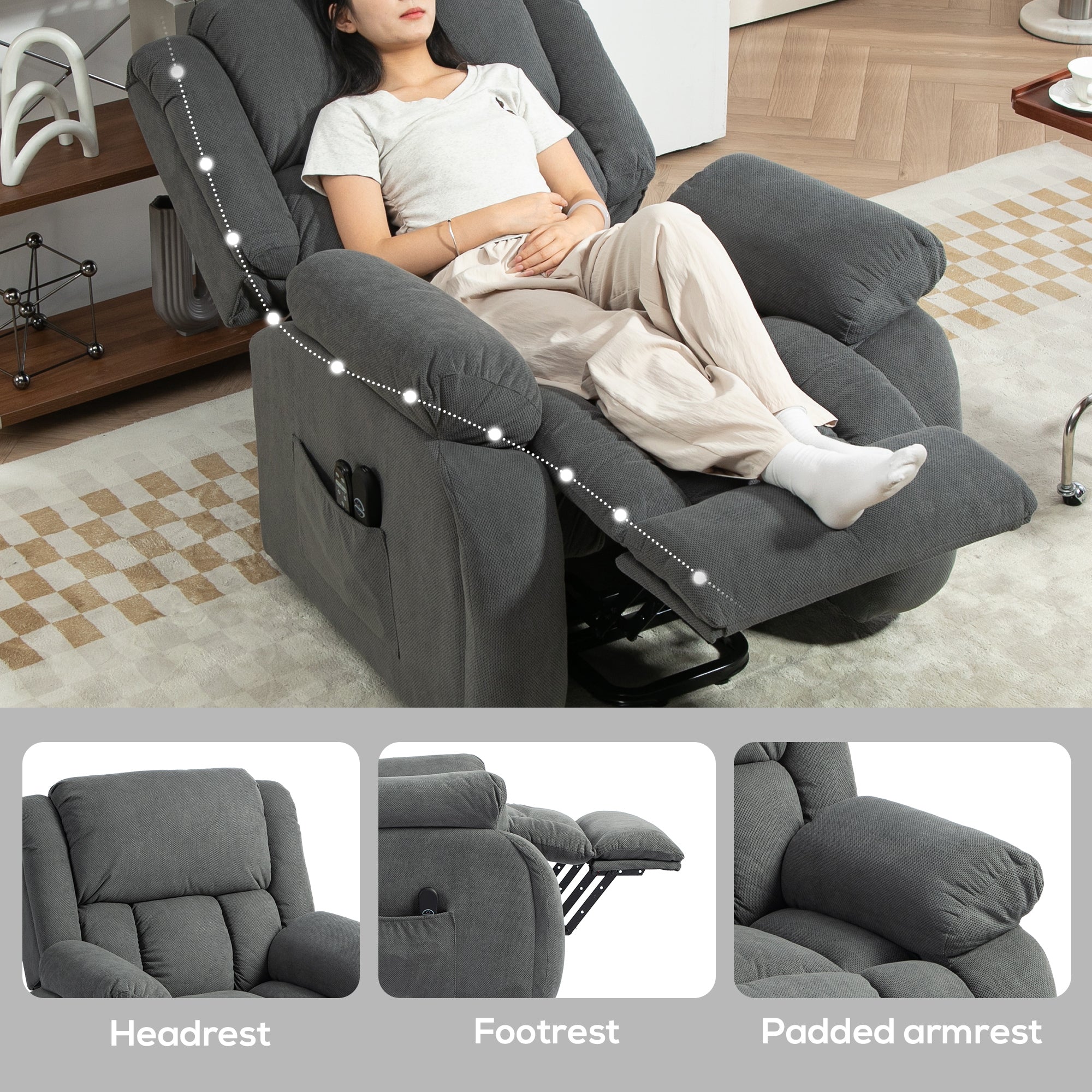 HOMCOM Recliner Armchair Lift Chair, Electric Recliner Chair with Vibration Massage and Heat, Wide Seat, USB Port, Grey
