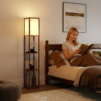 Floor Lamp with Shelves, 4 Layer Standing Lamp with USB Ports, 3 Colour Temperature, Rustic Brown