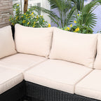 Outsunny 5-Seater Rattan Garden Furniture Outdoor Sectional Corner Sofa with Armrest and Cushions, Black