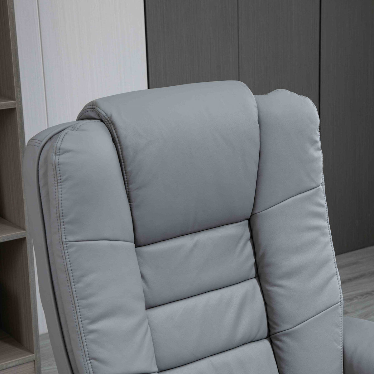 Manual Recliner and Footrest Set PU Leather Leisure Lounge Chair Armchair with Swivel Wood Base, Grey