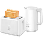 Polished Stainless Steel Kettle and Toaster Set - White