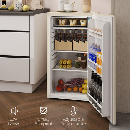 Under Counter Fridge, 91L Small Fridge with Chiller Box, Removable Shelf, Reversible Door, Adjustable Legs, Mini Refrigerator, Beige