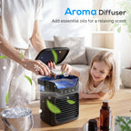 Air Cooler with Adjustable Head, Portable Air Conditioner with 3 Wind Speed, 2 Cool Mist, RGB Light, Black