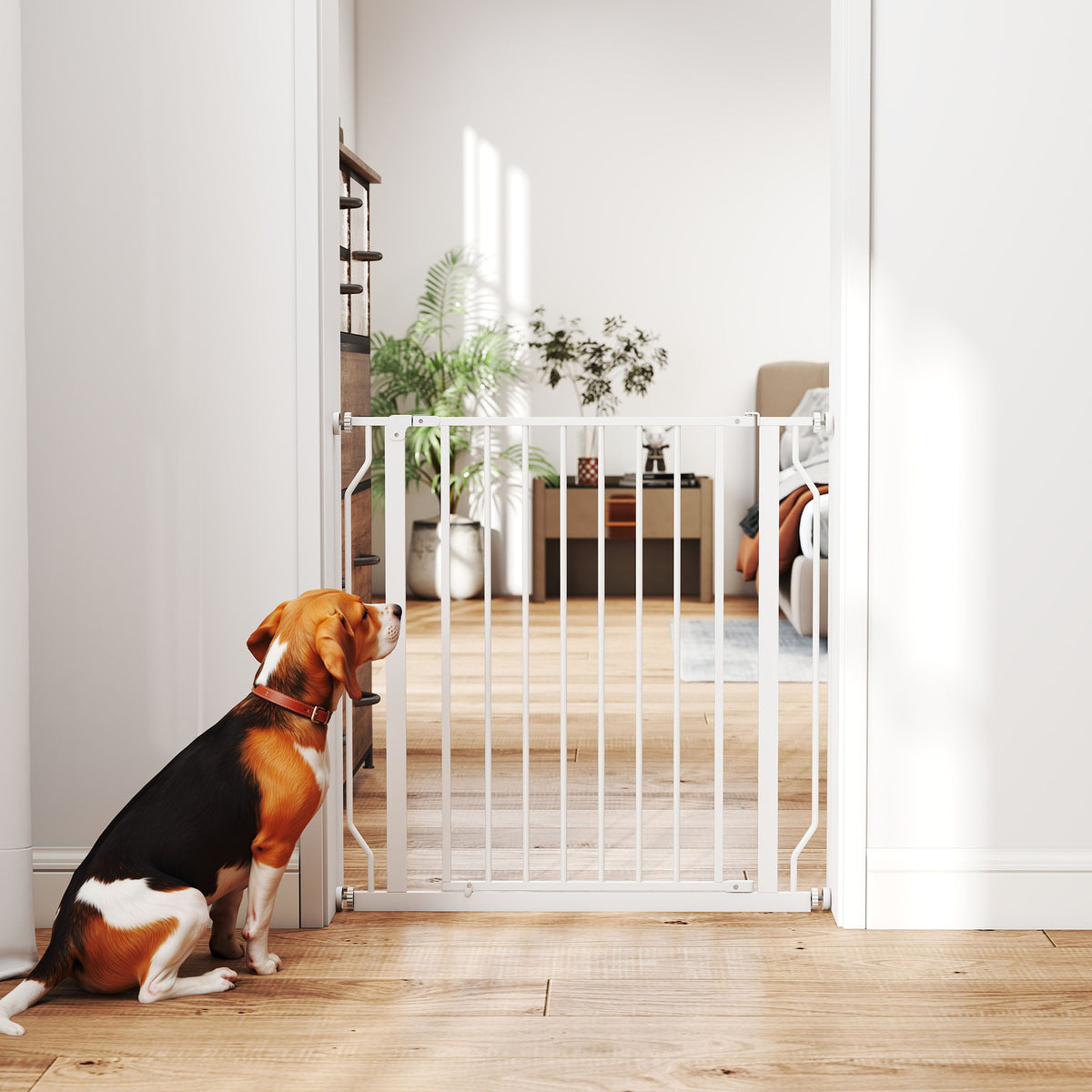 PawHut Extra Wide Dog Gate, with Door Pressure, for Doorways, Hallways, Staircases - White