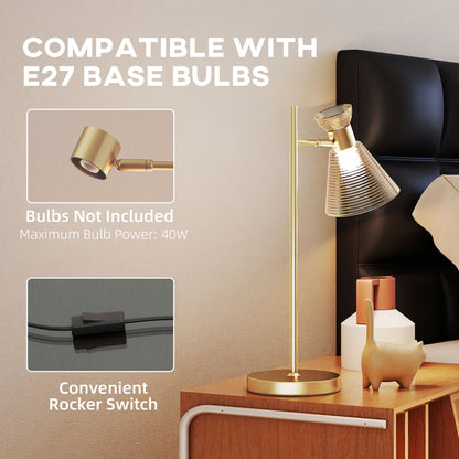 Modern Table Lamp, Bedside Lamp with Adjustable Flower-Shaped Head and E27 Socket for Living Room Bedroom Study, Bulb Not Included, Gold Tone