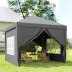 Outsunny 3 x 3 m Garden Pop Up Gazebo, Wedding Party Tent Marquee, Water Resistant Awning Canopy with Sidewalls, Windows, Carry Bag, Grey