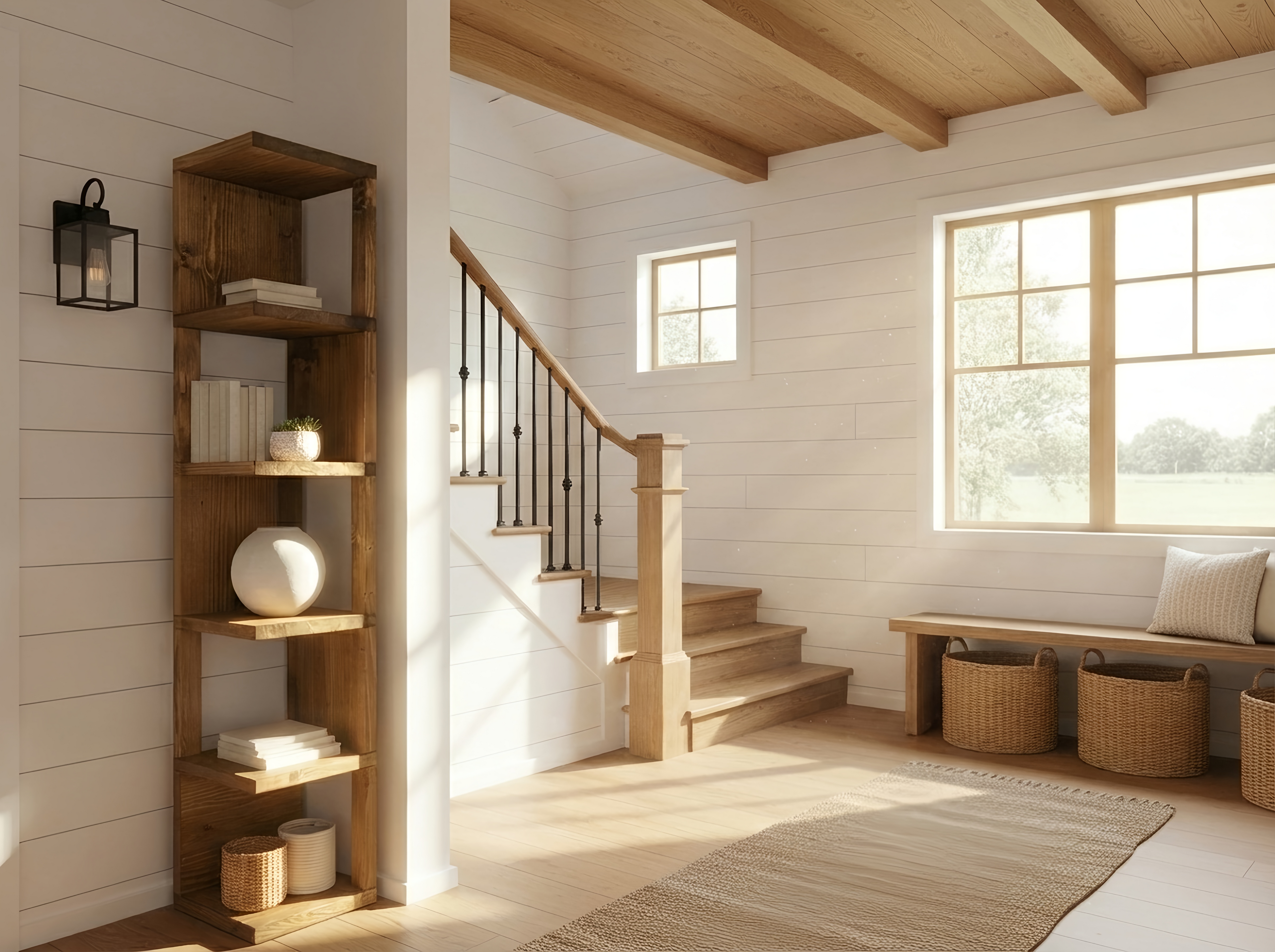 Valora Solid Wood Corner Bookshelf – Natural Finish Open Bookcase, Rustic Scandinavian Design