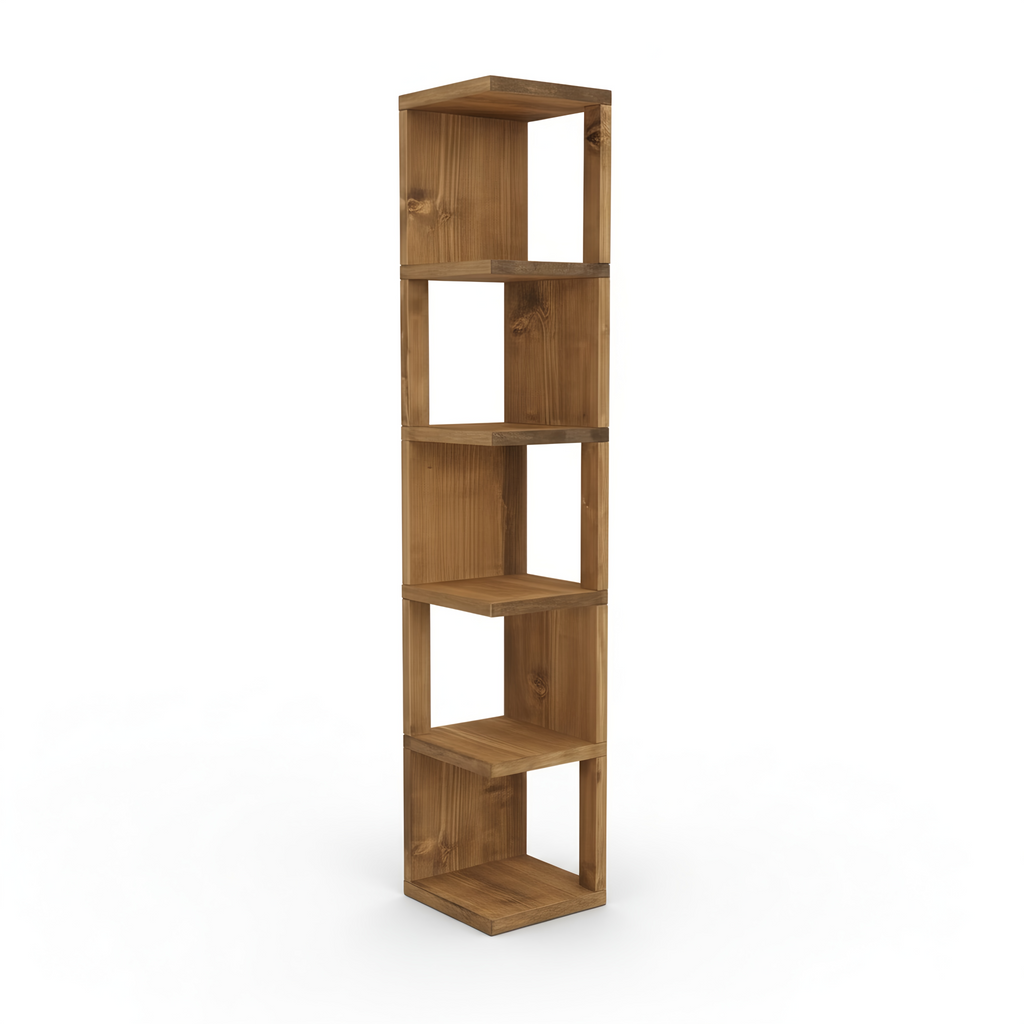 Valora Solid Wood Corner Bookshelf – Natural Finish Open Bookcase, Rustic Scandinavian Design