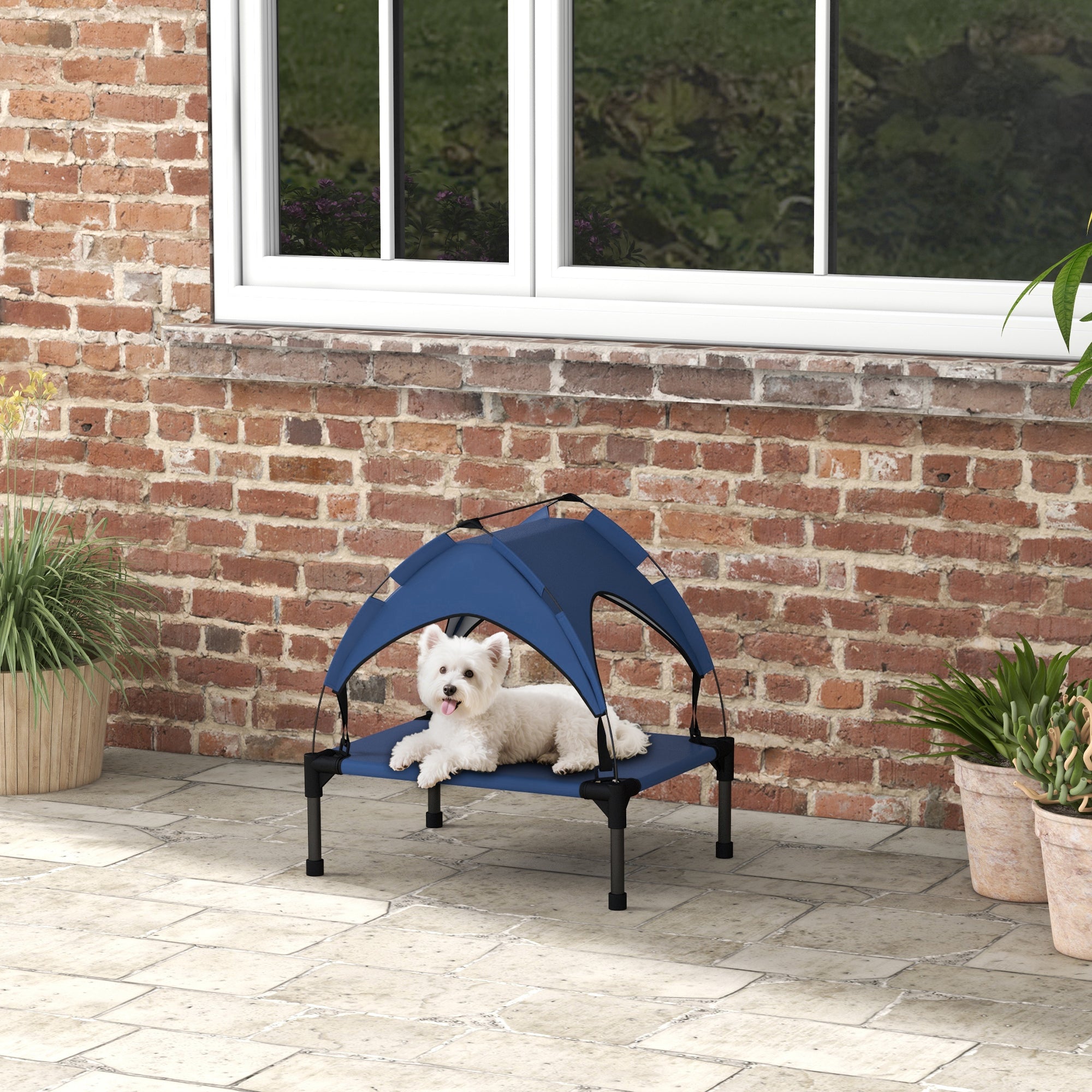 PawHut Cooling Raised Pet Bed w/ Washable Breathable Mesh, for Mini Small Dogs, 61 x 46 x 63cm - Dark Blue