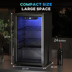 24 Bottle Wine Cooler, 68 Litre Capacity, 4-16°C Freestanding Drinks Wine Fridge with Glass Door, Black