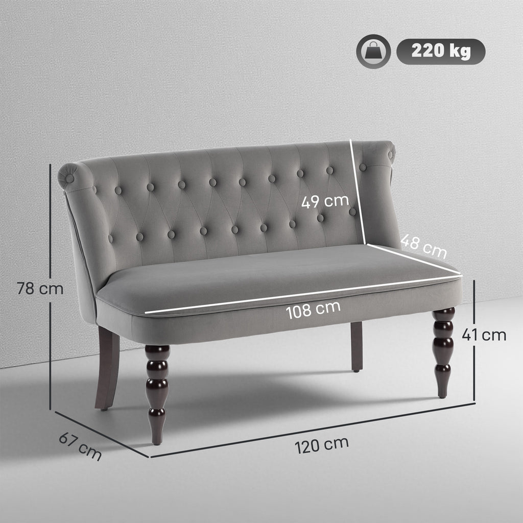 HOMCOM Velvet 2 Seater Sofa, Button Tufted Wingback Loveseat with Rubber Wood Legs for Living Room, Bedroom, Charcoal Grey