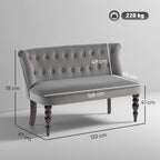 HOMCOM Velvet 2 Seater Sofa, Button Tufted Wingback Loveseat with Rubber Wood Legs for Living Room, Bedroom, Charcoal Grey