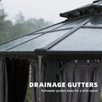 Outsunny 2.5 x 2.5 m Hardtop Gazebo Canopy with Double PC Roof, Drainage Gutters, Garden Gazebo Permanent Pavilion, Dark Grey