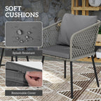 Outsunny Three-Piece Cut-Out Rattan Chair and Table Set - Grey
