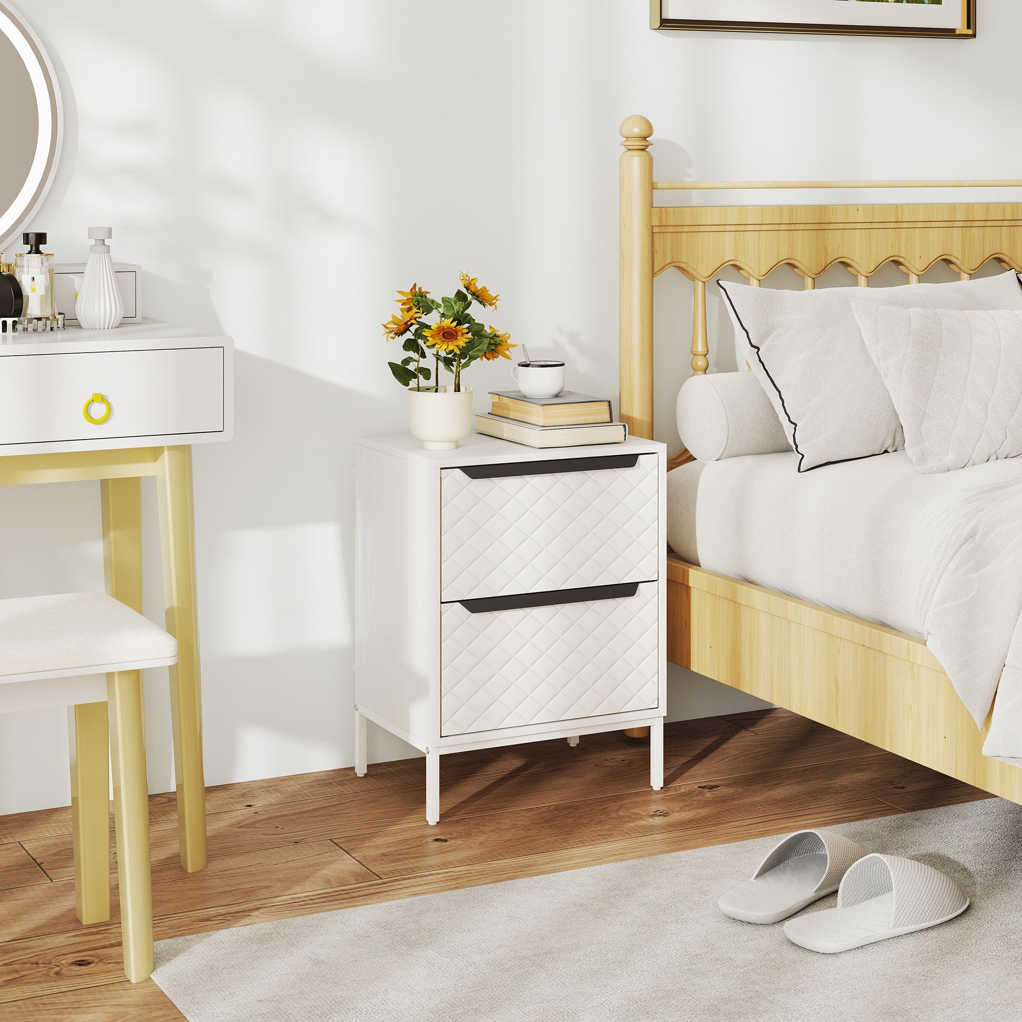 HOMCOM Chest of Drawers, Dresser with 2 Fabric Drawers and Aluminium Handles - White