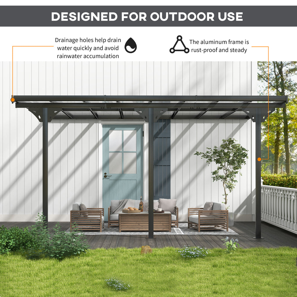 Outsunny 4.35 x 3m Outdoor Patio Gazebo Pergola, Retractable Pergola Canopy Aluminum Post & PC Roof,  Grey
