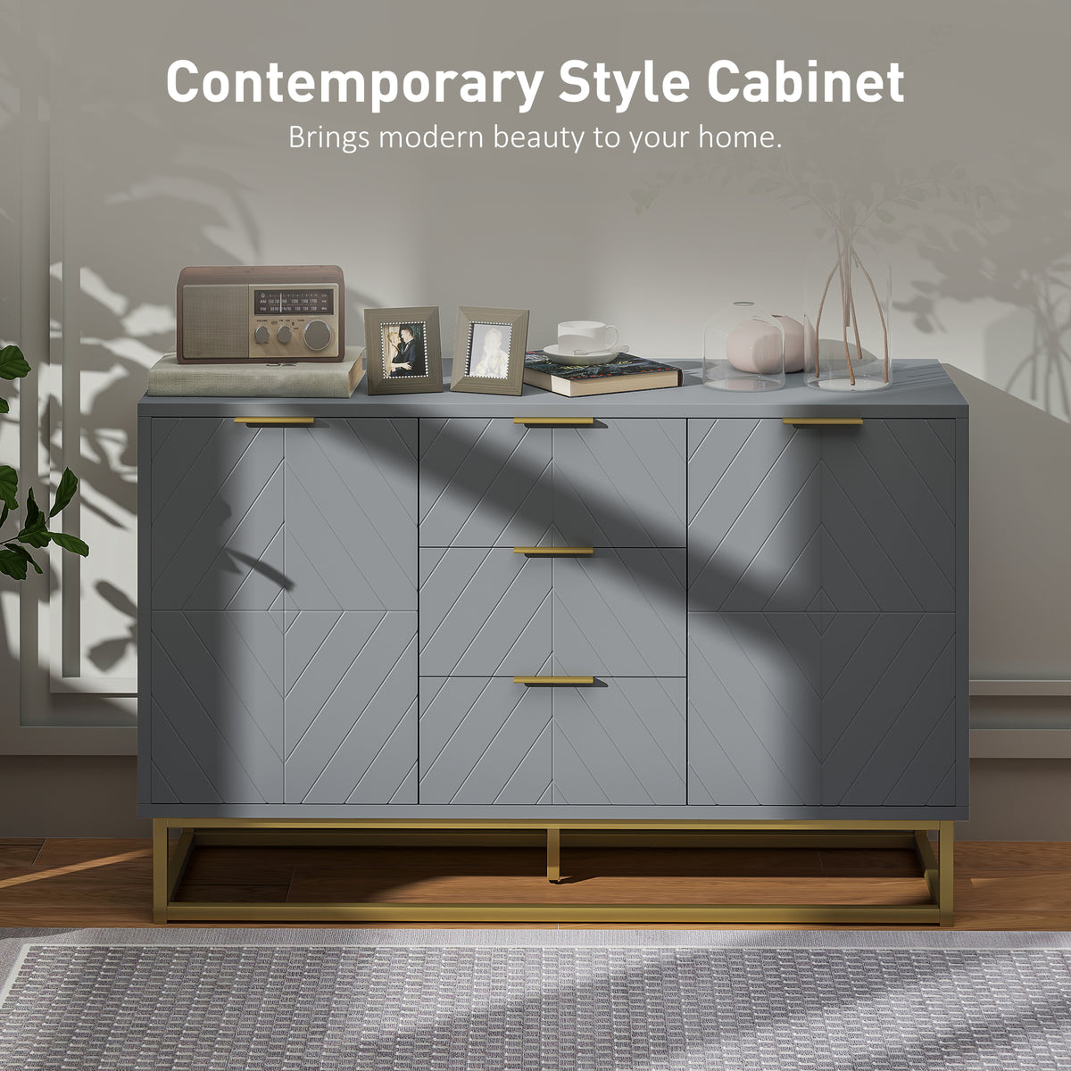 Sideboard with 3 Drawers and Adjustable Shelves for Living Room - Grey