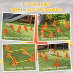PawHut Dog Agility Equipment Set of Eight Cones, Eight Poles w/ Carry Bag, Four-Piece Adjustable Height Jumping Obstacles