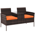 Outsunny Two-Seat Rattan Chair, with Middle Table - Orange