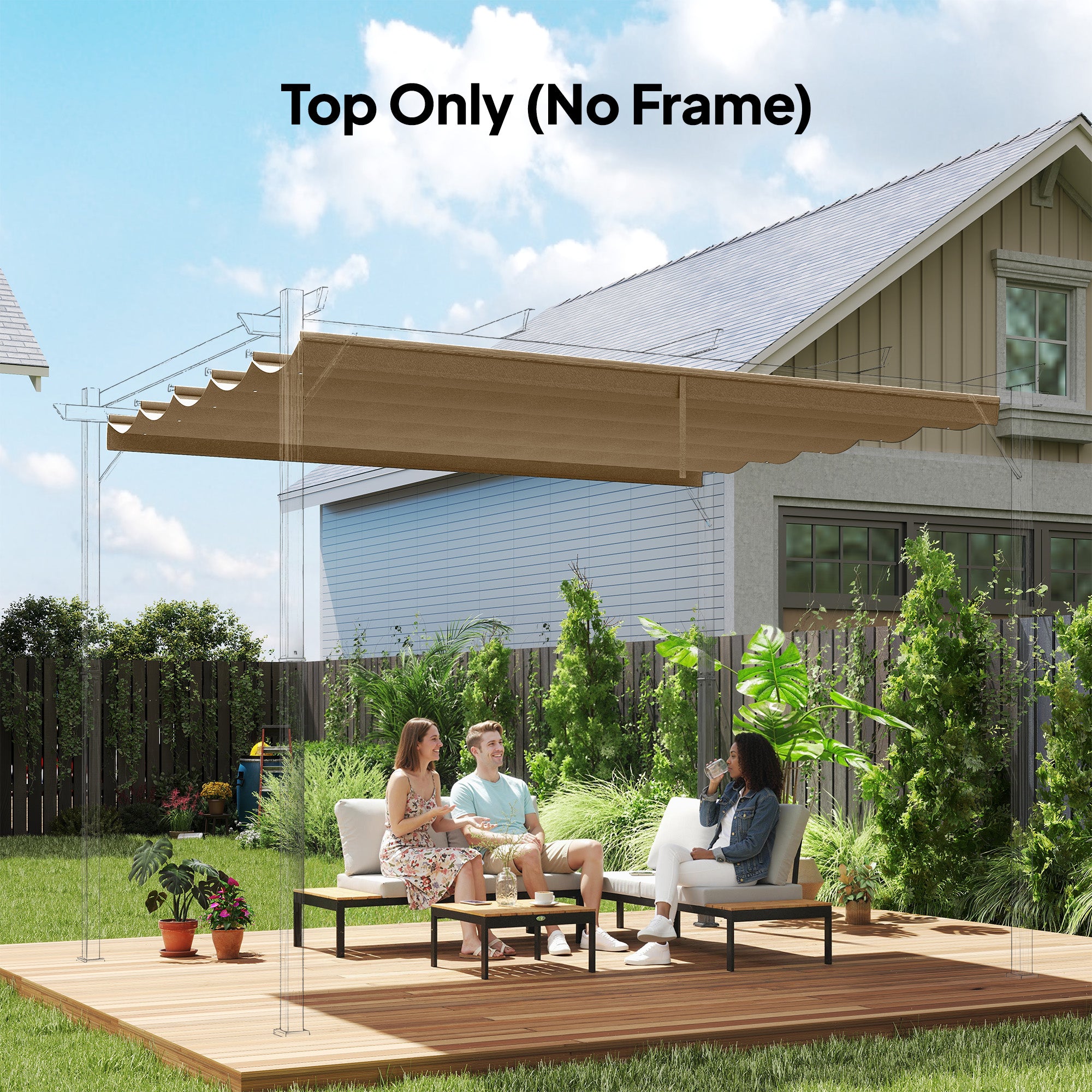 Outsunny Retractable Pergola Cover, 3.5 x 2.6 m Replacement Canopy Fabric for 4 x 3 m Frame, Roof Top Only, Tan