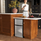 88L Under Counter Fridge Freezer, Small Refrigerator with 5-Setting, 3 Star Freezer Rating, Black and Silver Tone